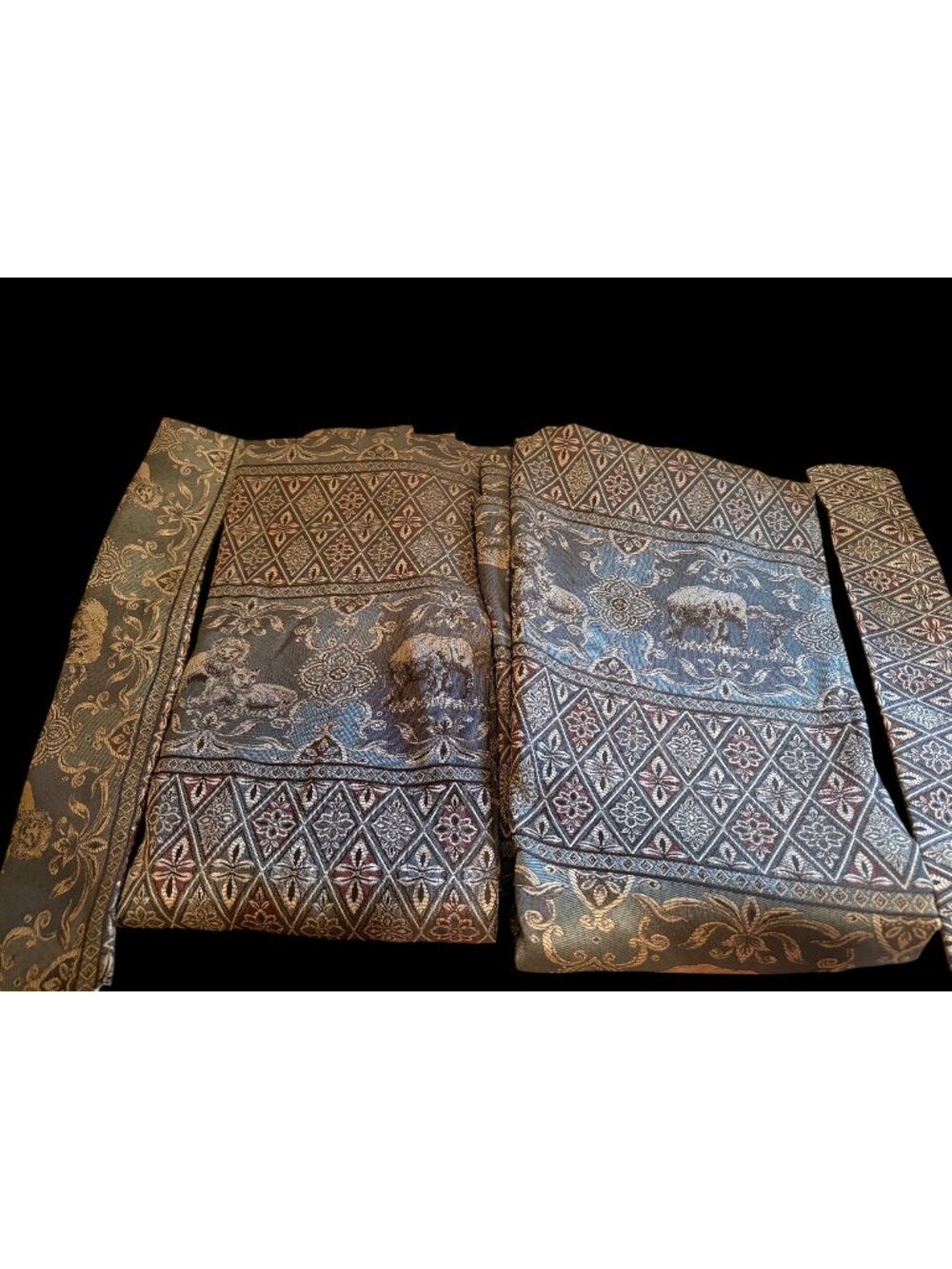 4pc Elephant Safari Floral Tapestry Woven Curtain Panels Lined 42x84 Pole Top